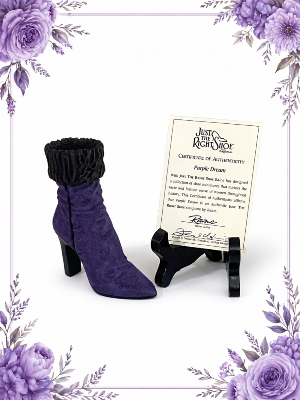 Just The Right Shoe by Raine “Purple Dream” Miniature Boot Sculpture w/ COA 1999